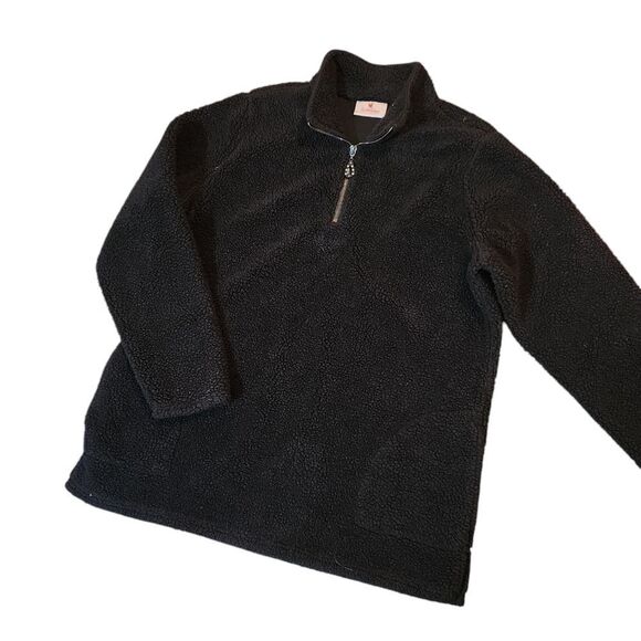 Quacker Factory Fleece Womens M Black Sherpa Quarter Zip Pullover Fluffy - Picture 6 of 7